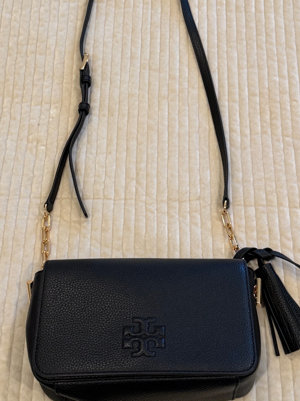 Tory Burch Black Leather Crossbody Bag with Tassel - Women's Shoulder Bag